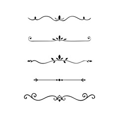 Text dividers doodle set. Wedding decorative elements. Divider ornament, borders, vintage line separators. Hand drawn vector illustration isolated on white background.Gold text dividers doodle set.
