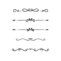 Text dividers doodle set. Wedding decorative elements. Divider ornament, borders, vintage line separators. Hand drawn vector illustration isolated on white background.Gold text dividers doodle set.
