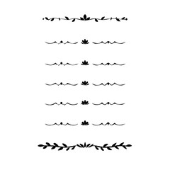 Text dividers doodle set. Wedding decorative elements. Divider ornament, borders, vintage line separators. Hand drawn vector illustration isolated on white background.Gold text dividers doodle set.
