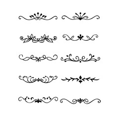 Text dividers doodle set. Wedding decorative elements. Divider ornament, borders, vintage line separators. Hand drawn vector illustration isolated on white background.Gold text dividers doodle set.
