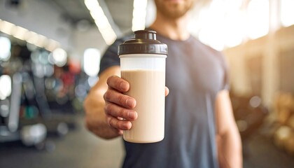 Man holding protein shake in gym (1)