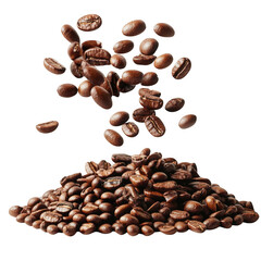 Naklejka premium Coffee beans falling isolated on transparent background