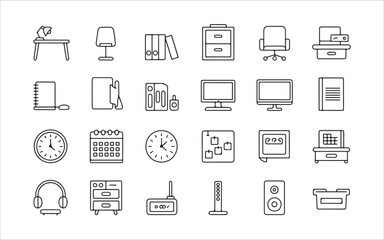 Home Office Furniture Line Icons – Workspace Setup for Productivity and Comfort