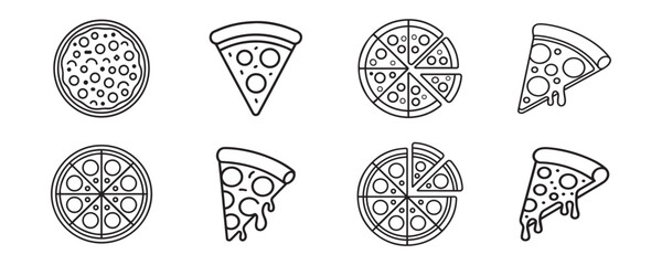 Pizza outline icon set for web design in clean vector style 