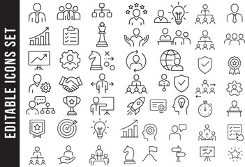 Obraz premium Business Management, Leadership, and Strategy Line Icon Set