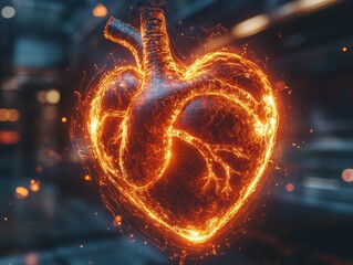 selective focus of medical alerts surrounding glowing cardiac symbol