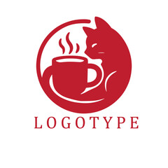 Silhouette-style logo featuring a curled cat hugging a steaming coffee mug within a circular frame—minimalist, black and white, evoking warmth and charm with a playful twist.