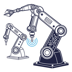 Modern industrial robotic arms with advanced technology and circuit board design elements