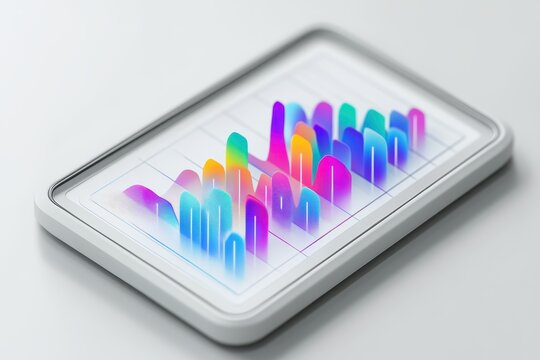 Colorful bar graphs displayed on a modern tablet.