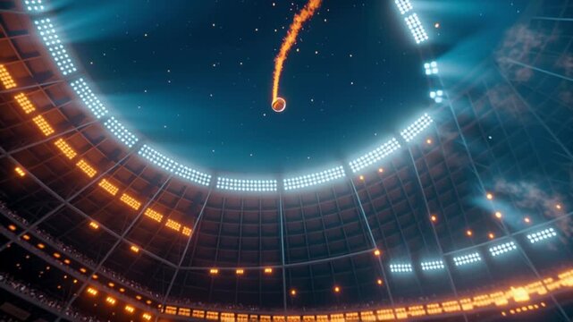Baseball Soaring Through Stadium With Vibrant Flames Trailing Behind Generative AI
