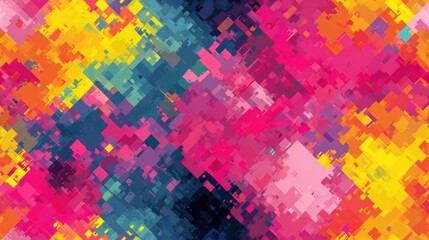 Vibrant abstract composition featuring an intricate overlay of colorful, pixelated squares