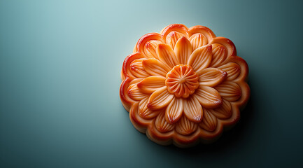 Mooncake on blue background with space for text top view, created with Generative AI technology