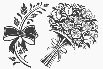 Floral bouquet and ribbon art