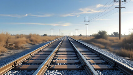 Fototapeta premium Journey of Adventure on Open Railroad Tracks Under a Vast Sky