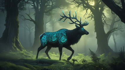 Enchanted forest deer glowing magical stag mystical woodland creature fantasy art majestic animal ethereal scene