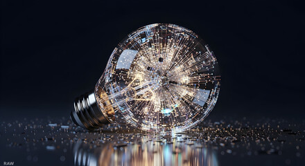 Innovative lightbulb illuminating future technology and digital circuits