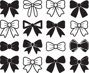 Collection of black and white bow silhouettes ribbon decorative