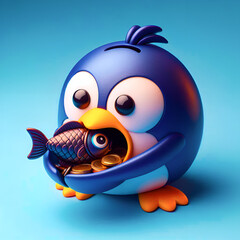 Fototapeta premium A funny cartoon fish vector illustration with a cute smile symbolizes love for ocean nature