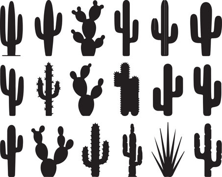 Various desert plants silhouette cactus prickly pear