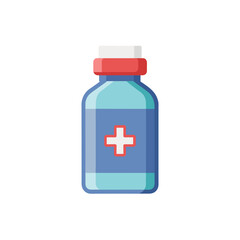 Fototapeta premium Blue medicine bottle with red and white cap and medical cross
