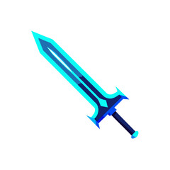 Glowing cyan and blue fantasy sword on black background