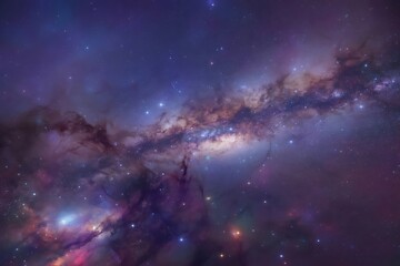 Fototapeta premium Vast cosmic nebula with swirling purple clouds and bright twinkling stars space galaxy