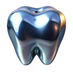 3d chrome tooth isolated on transparent background