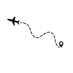 Airplane routes icon. Airplanes with location pins. Plane travel from start point. Vector illustration