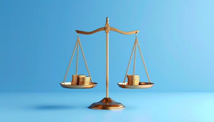 Golden scales of justice with coins