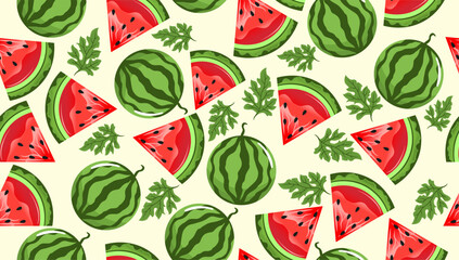 watermelon seamless pattern vector illustration skin slice texture background fruit summer