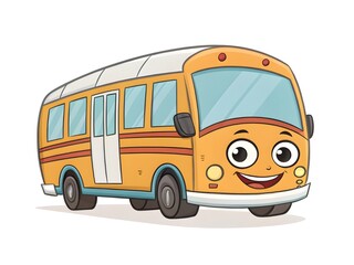 Happy cartoon school bus with big eyes and smiling face