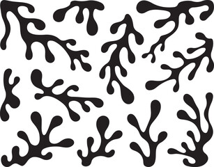 Organic black shapes on white background abstract
