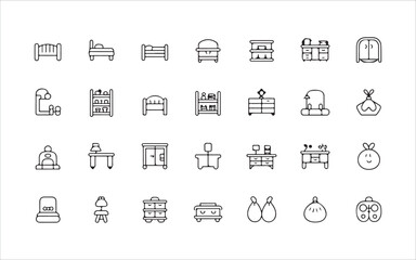 Children's Room Line Icons – Cute and Functional Furniture for Little Ones' Spaces