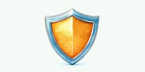 Strong shield protection security emblem illustration. Armor and guard symbol. Defense and safety concept, modern vector, glossy metallic, trustworthy template, reliable graphic.