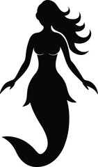 Mermaid Princess Silhouette Vector Art Illustration