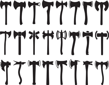 Various axe silhouettes hatchet double headed axe