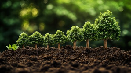 Growing trees, soil, forest background, environmental concept, sustainability