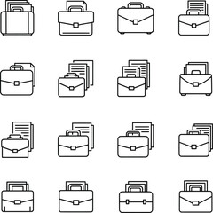 Briefcase and Document Icons Set - Business Portfolio Outline