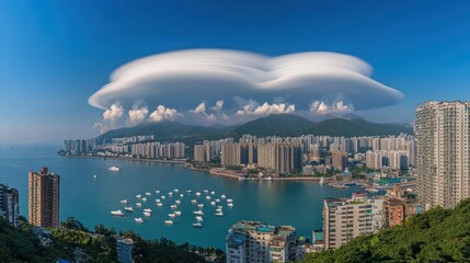 Lenticular Cloud over Coastal City Harbor