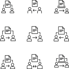 Document Sharing and Collaboration Icons Set - Outline Style
