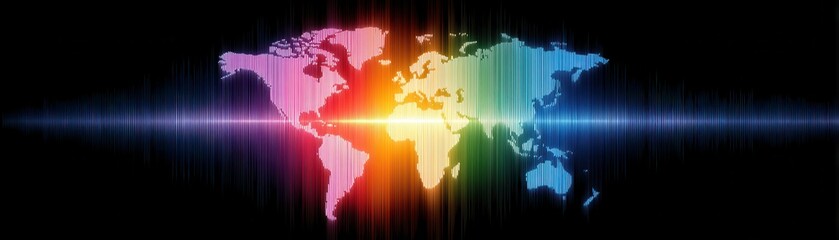 Fototapeta premium A vibrant, colorful map of the world glowing against a black background