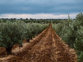 olive trees row plant