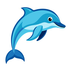 Naklejka premium Cute cartoon blue dolphin jumping and smiling isolated on white background