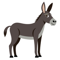 Fototapeta premium A friendly cartoon donkey standing on a white background with a slight smile