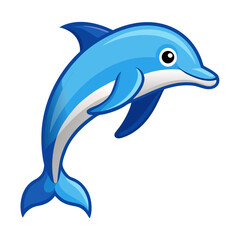 Obraz premium Cute cartoon blue dolphin jumping and smiling isolated on white background