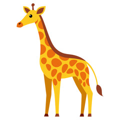Obraz premium Cute cartoon giraffe with yellow and orange spots standing on a white background
