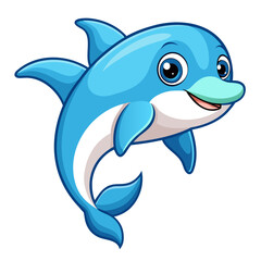 Obraz premium Cute cartoon dolphin jumping and smiling with a friendly expression