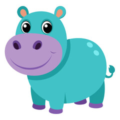 Obraz premium Cute cartoon blue hippopotamus with purple nose and feet smiling