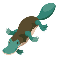 Cute cartoon platypus swimming with webbed feet and flat tail isolated on white background