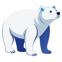 Stylized illustration of a friendly polar bear with blue accents standing on a white background